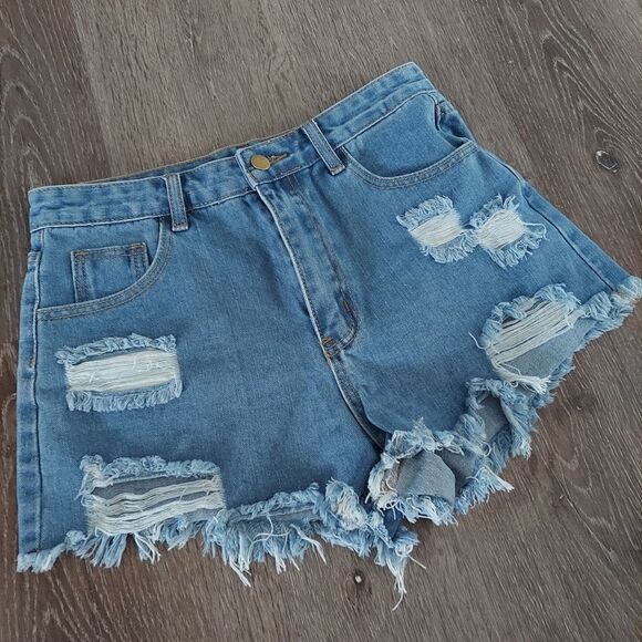 Shein High Waist Distressed Jean Booty Shorts Size 6 - Picture 2 of 8